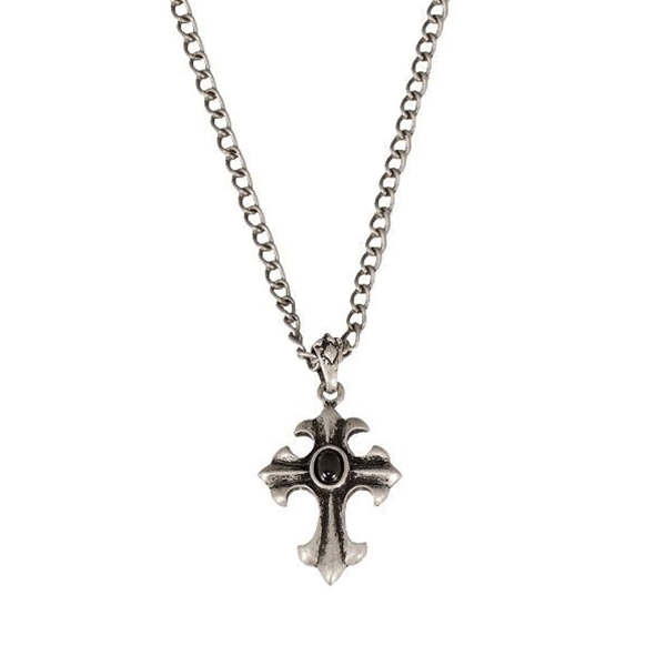Black Stone Cross Christian Necklace