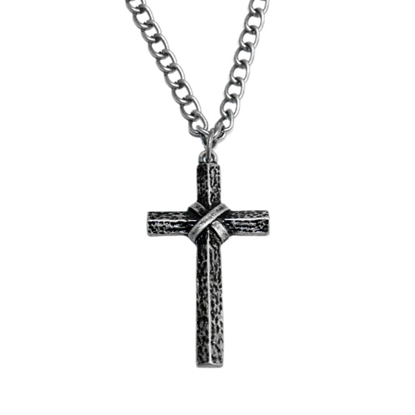 Hammered Cross Necklace With 24 Inch Chain.